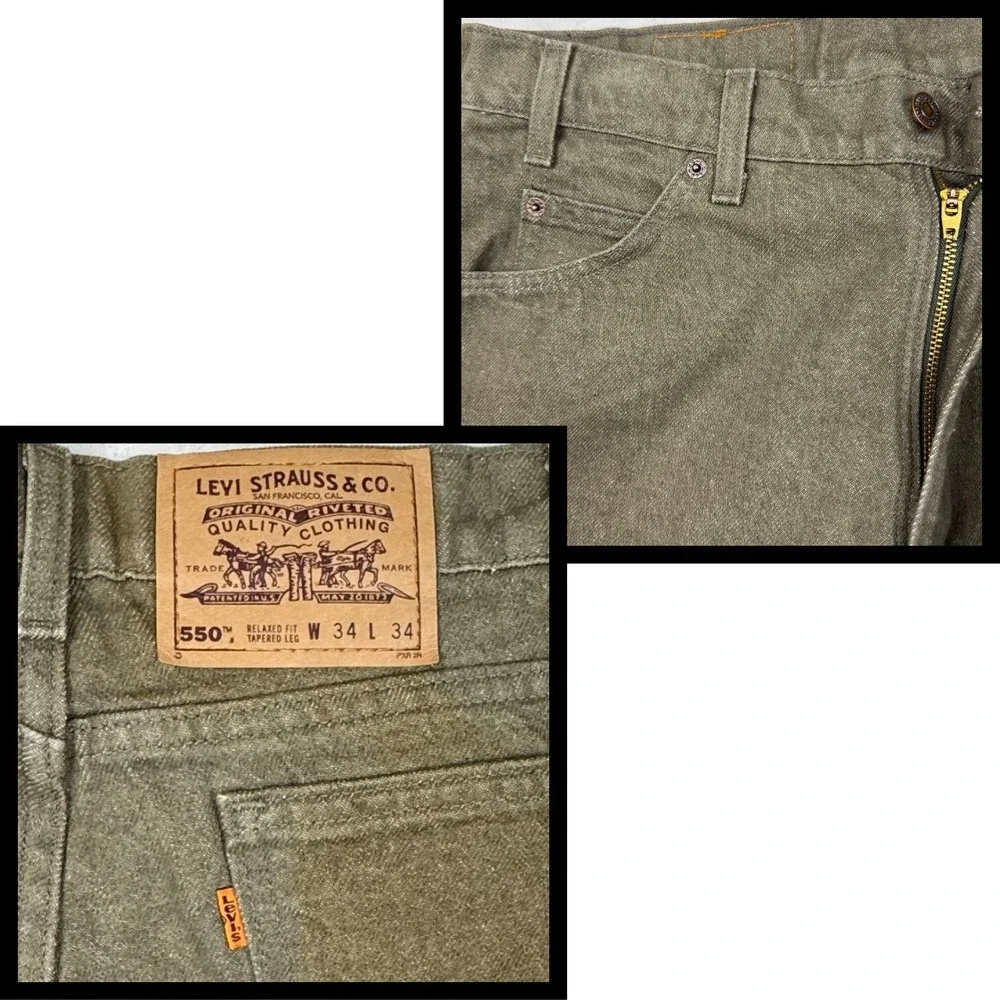 Vintage 90s Levi's 550 Orange Tab Jeans 34x34 (34x35) USA Made Olive Relaxed Fit